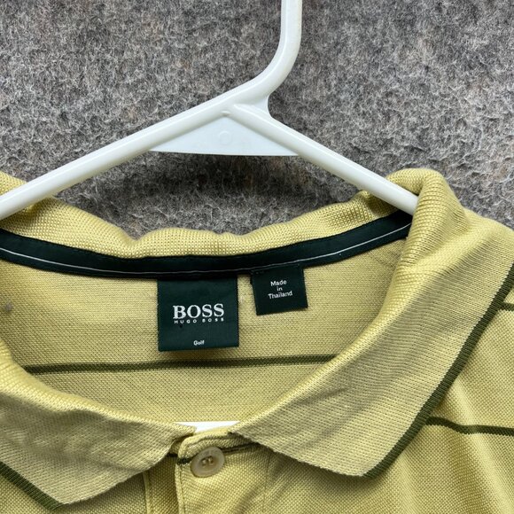 Hugo Boss Polo Shirt Mens XL Yellow Stripes Preppy Mesh Golf Baumwolle Casual - Picture 5 of 11